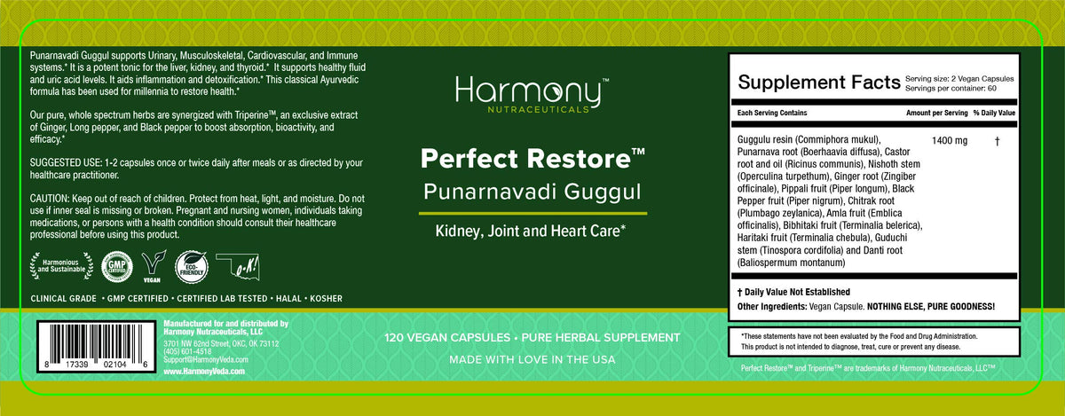 Harmony Nutraceuticals Punarnavadi Guggul - 120 Vegan Capsules - image 2