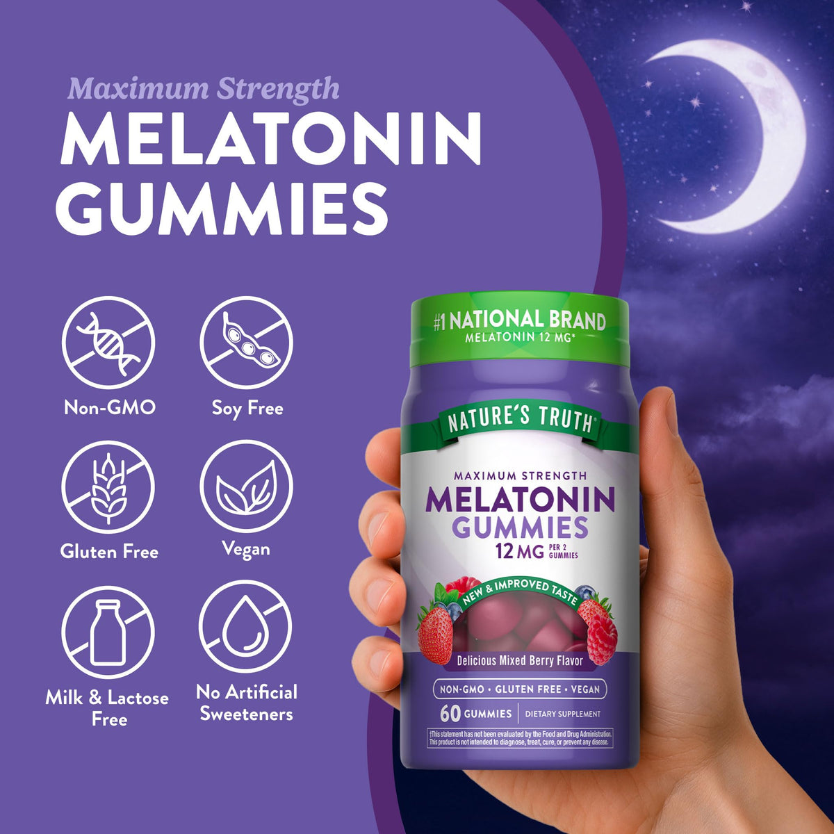 Nature's Truth Melatonin Gummies 12mg Mixed Berry - 60 Count - image 3