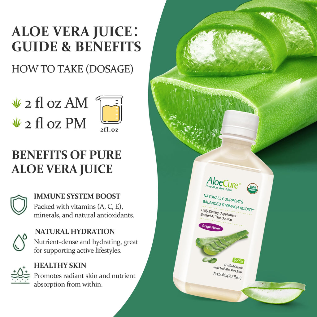 AloeCure Pure USDA Organic Aloe Vera Juice Supplement in Grape Flavor