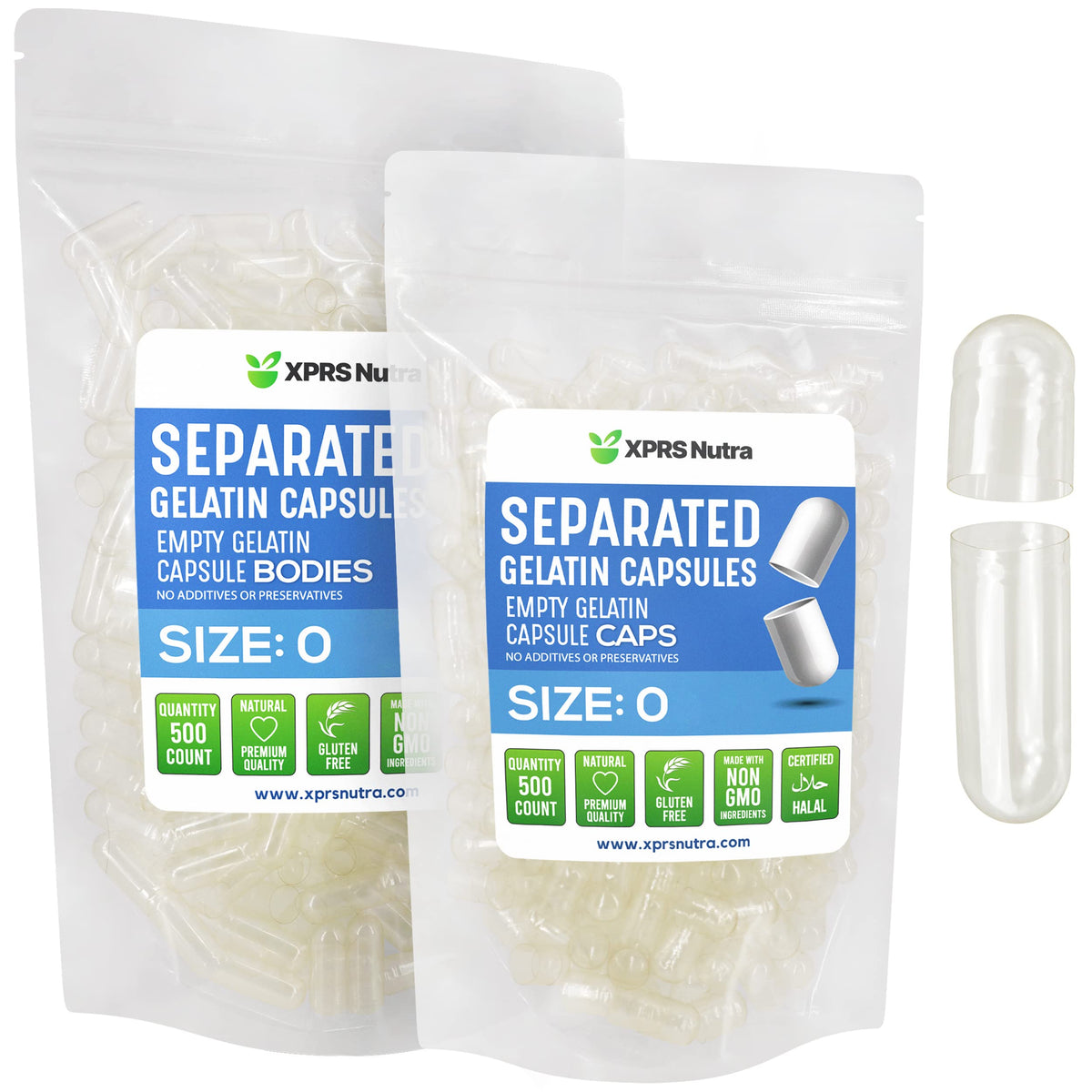 XPRS Nutra Gelatin Size 0 Separated Capsules - Empty Capsules