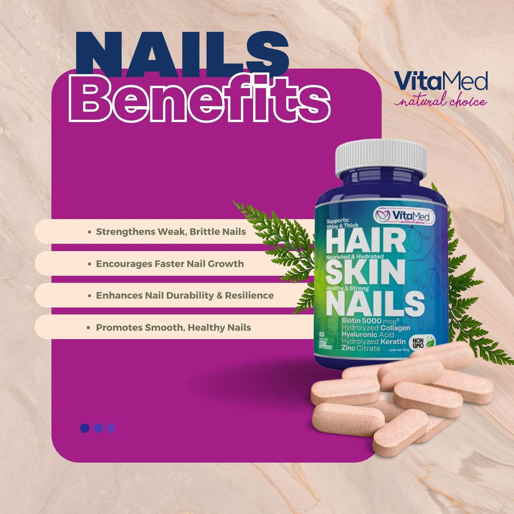 VitaMed Hair Skin and Nails Vitamins with Biotin 5000mcg - 60 Tablets - image 5