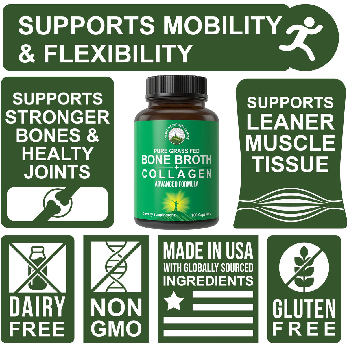 Peak Performance Bone Broth Collagen Capsules - 180 Capsules - image 3