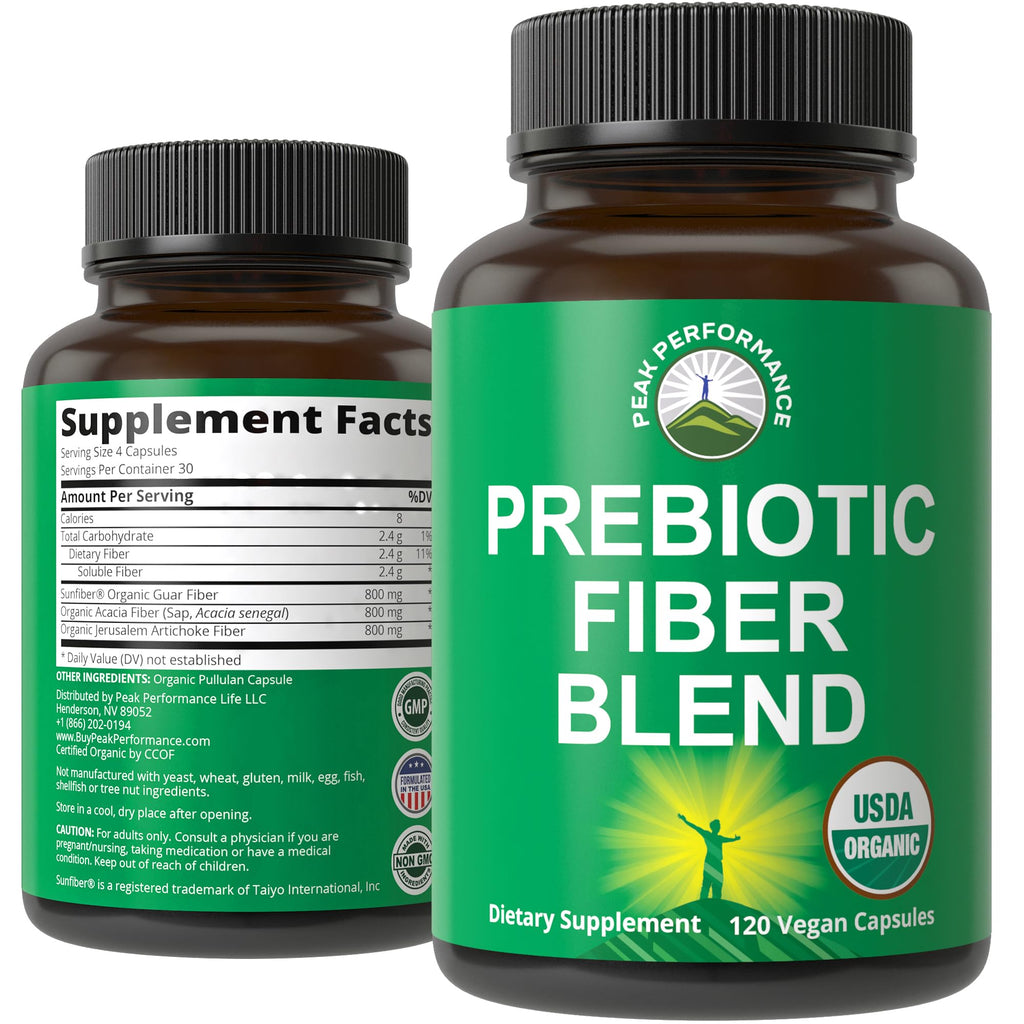 Peak Performance Organic 3-in-1 Prebiotic Fiber Vegan Capsules - 120 Count