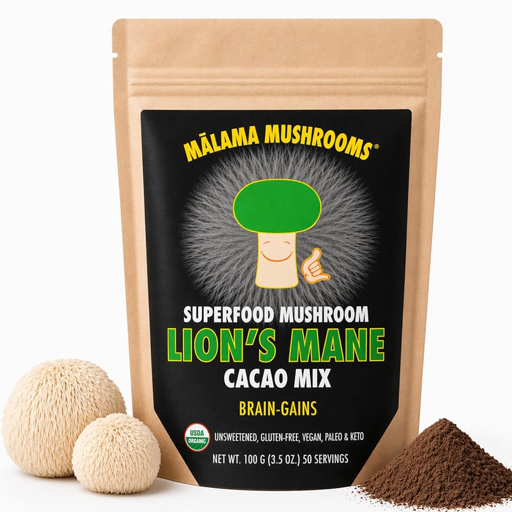Malama Organic Lion's Mane Mushroom Cacao Powder Mix - 3.5 oz