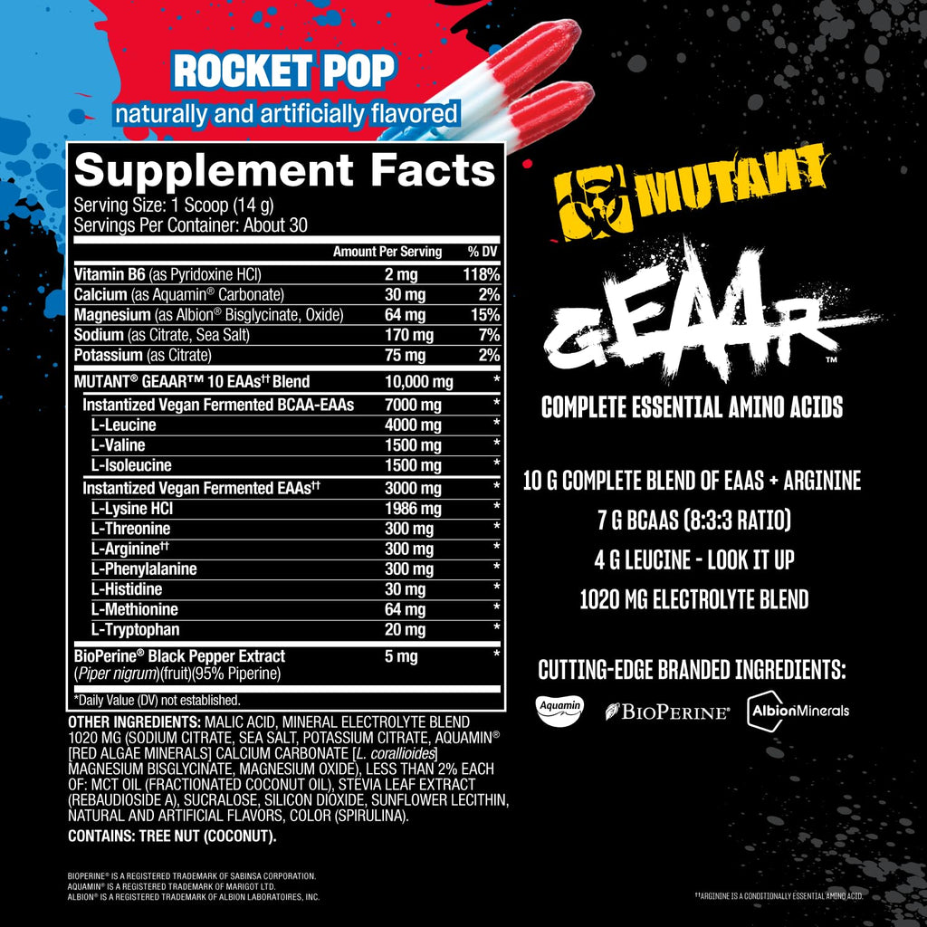 Mutant GEAAR, 10g EAAs + Arginine, Electrolytes, Vegan, 30 Servings