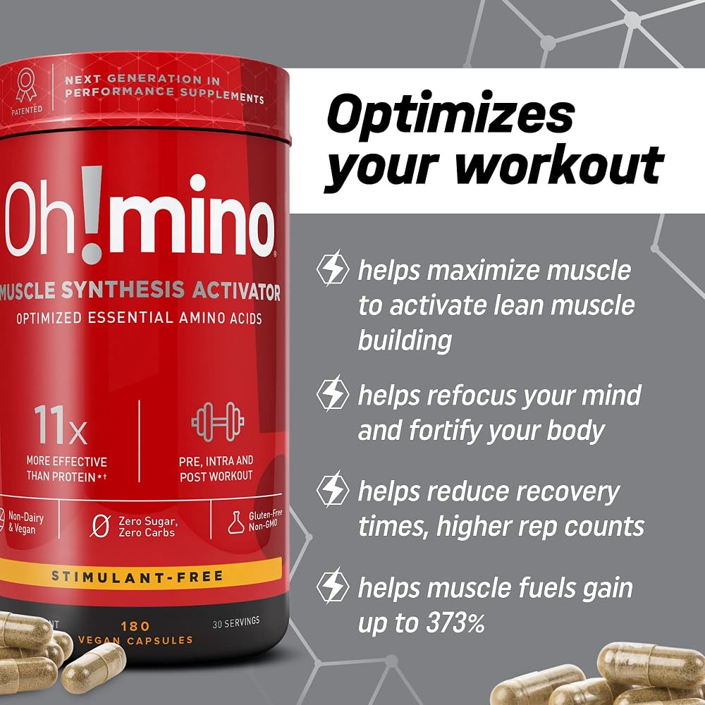 Oh!mino BCAA + EAA Amino Acid Supplement Stimulant-Free - 180 Capsules - image 8