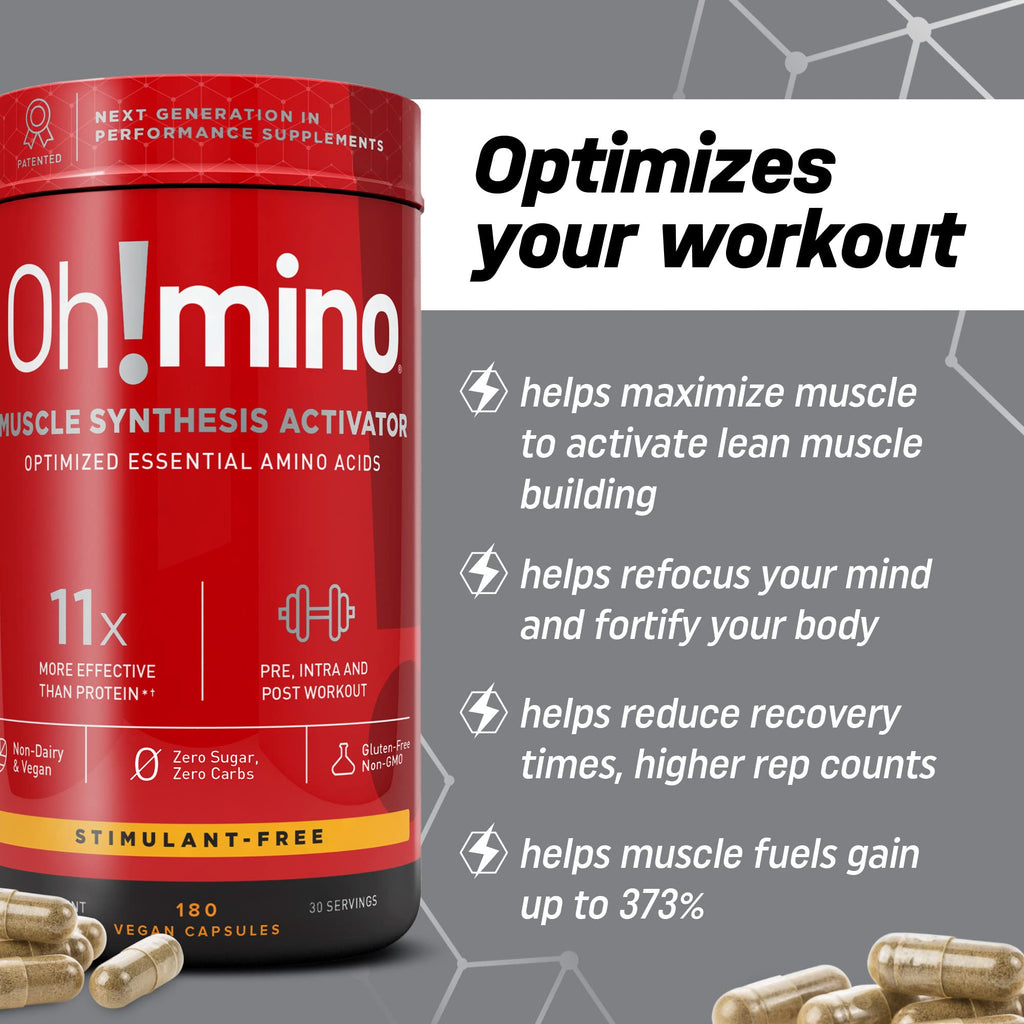 Oh!mino BCAA + EAA Amino Acid Supplement Stimulant-Free - 180 Capsules - image 8