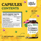 Wild & Organic Echinacea Goldenseal Capsules Immune Support - 180 Count - image 3