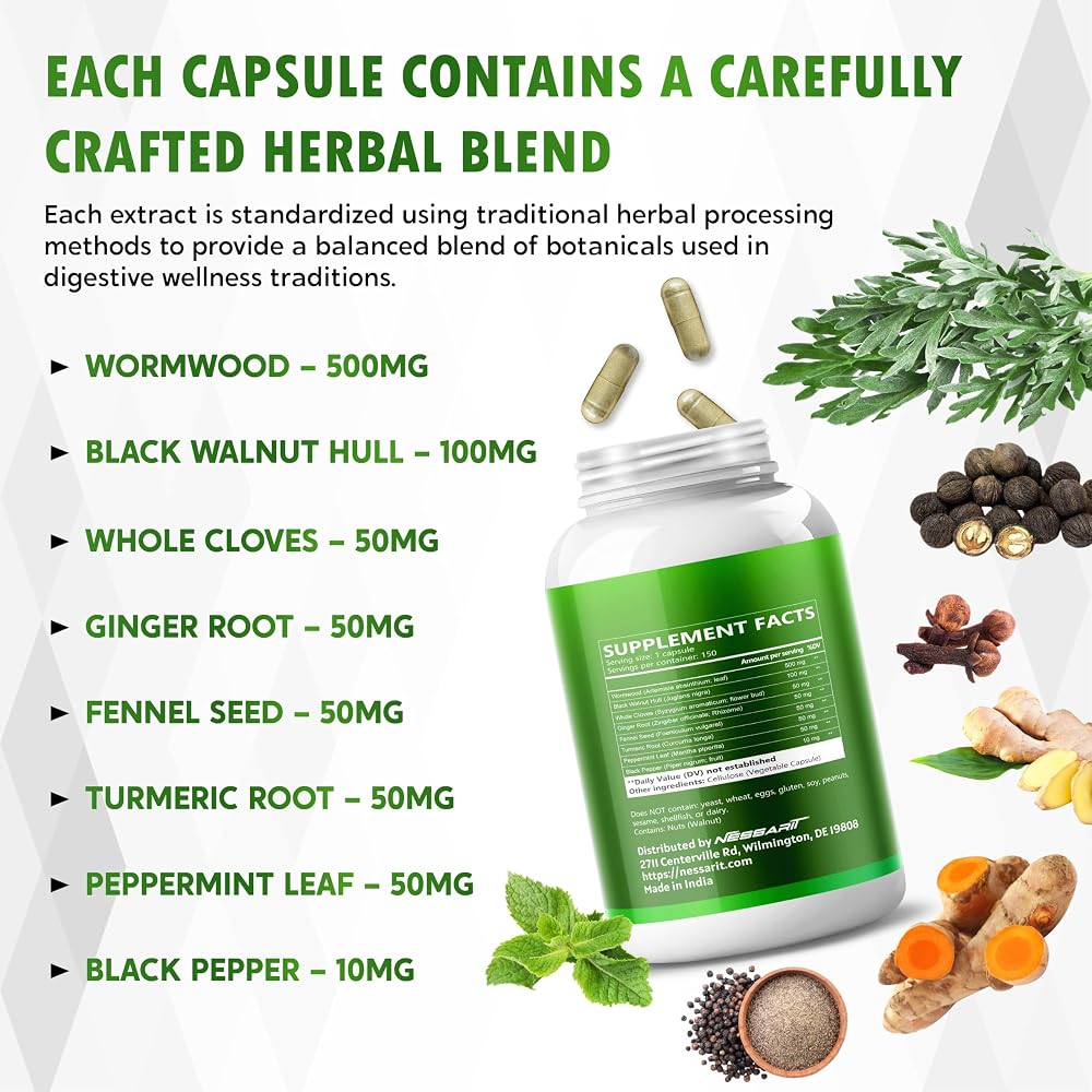 NESSARIT Wormwood Capsules with Black Walnut & Turmeric - 150 Count - image 4