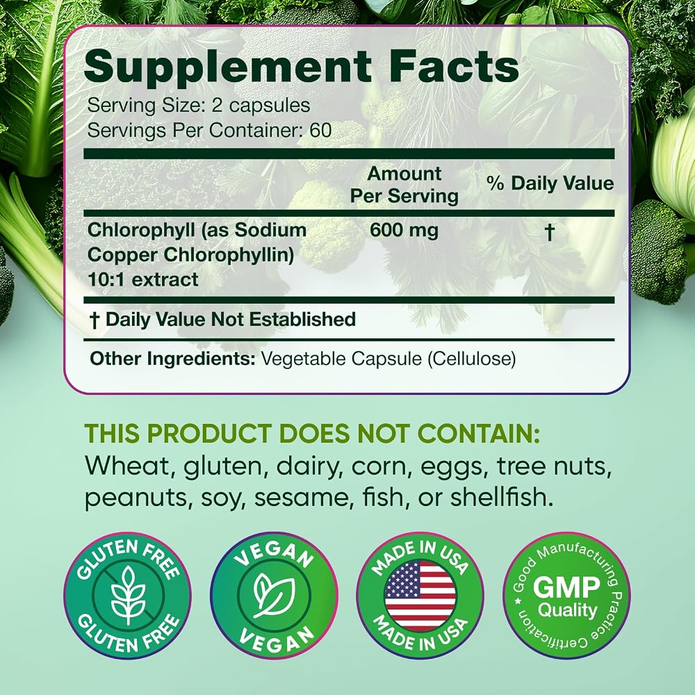 Alpha Flow Chlorophyll Capsules 600mg - 240 Vegetarian Capsules - image 8