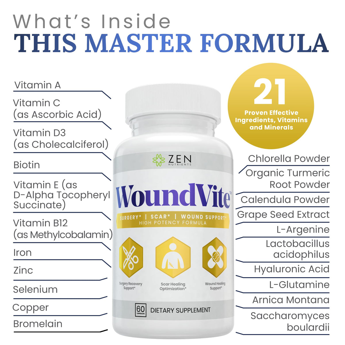 Zen Nutrients WoundVite Pre & Post Surgery Support - 60 Vegan Capsules - image 5