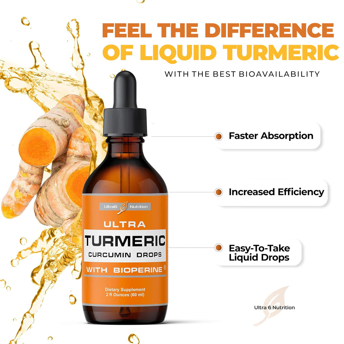 Ultra6 Nutrition Liquid Turmeric Curcumin Extract with Black Pepper - 2 Fl Oz - image 4