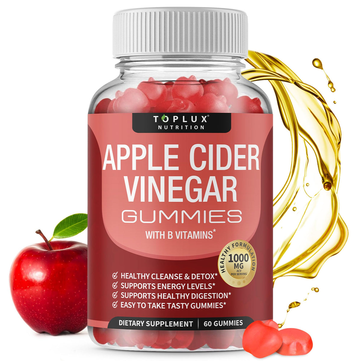 Toplux Apple Cider Vinegar Gummies - 1000mg Organic ACV with The Mother