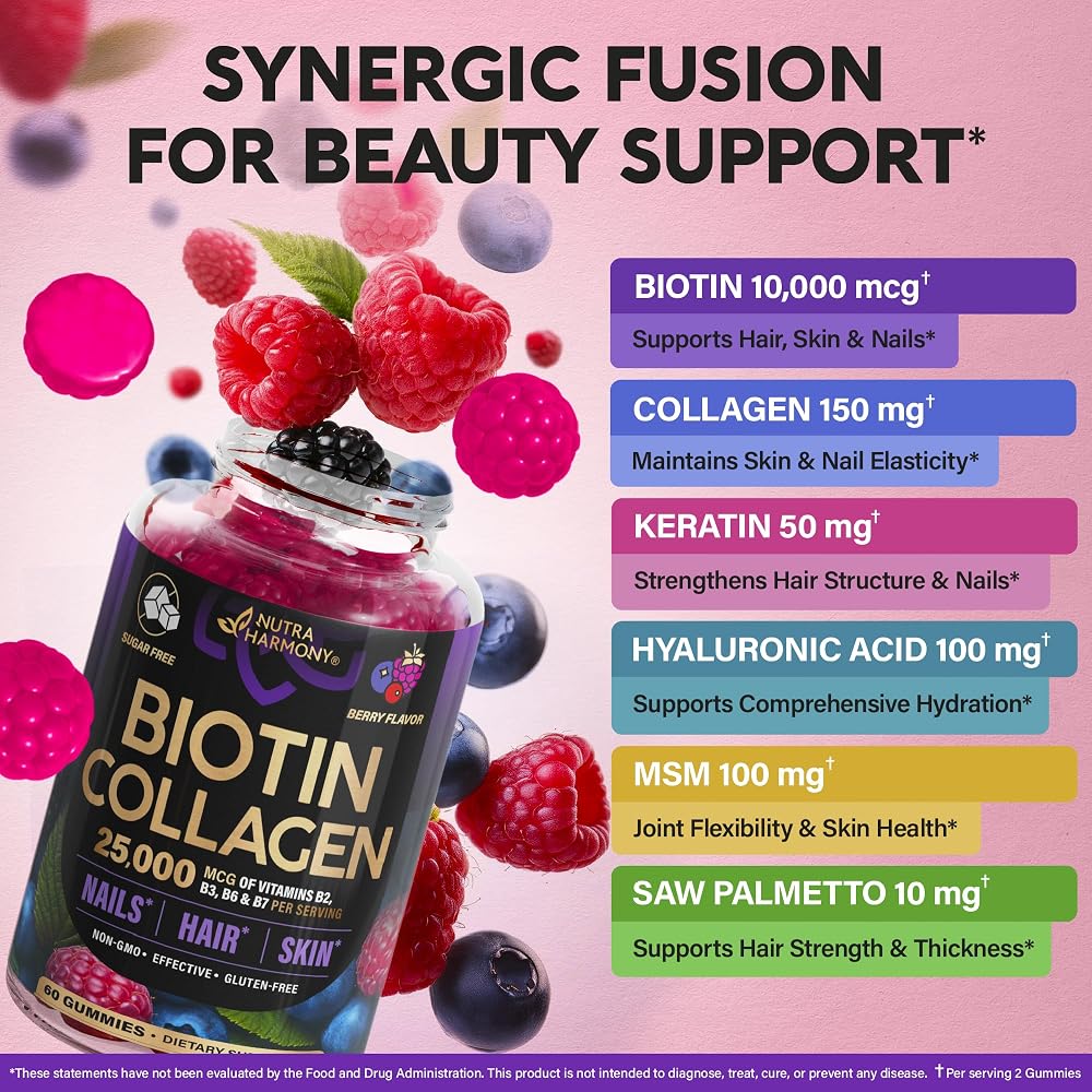 NUTRAHARMONY Biotin Gummies with Collagen - Hair Growth Support Skin