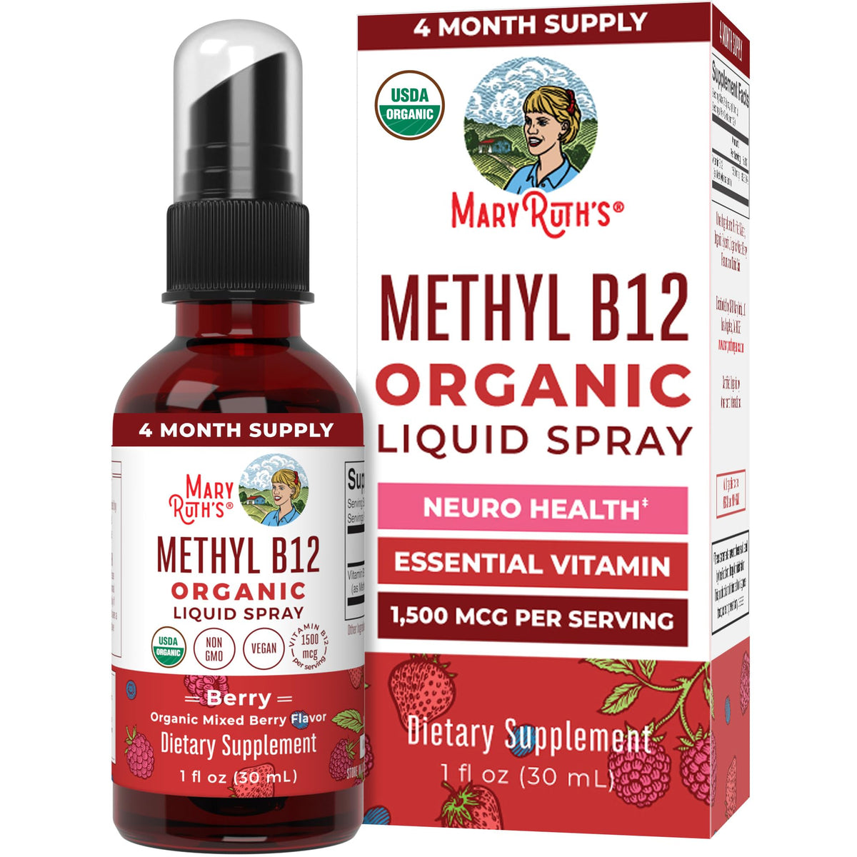 MARYRUTH'S Organic Methyl B12 Spray 1,500 mcg - 1 Fl Oz