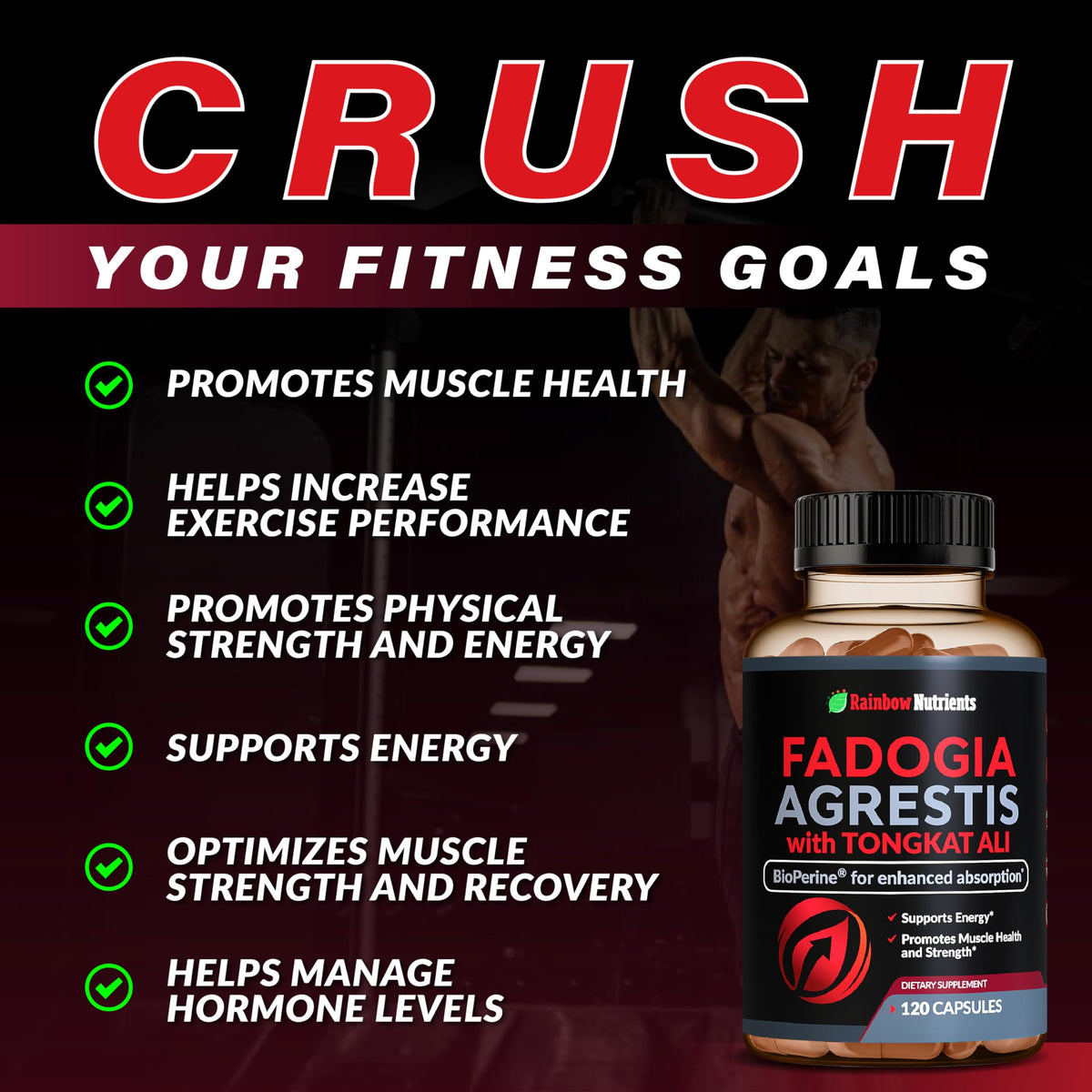 Rainbow Nutrients Fadogia Agrestis with Tongkat Ali - 120 Capsules - image 3