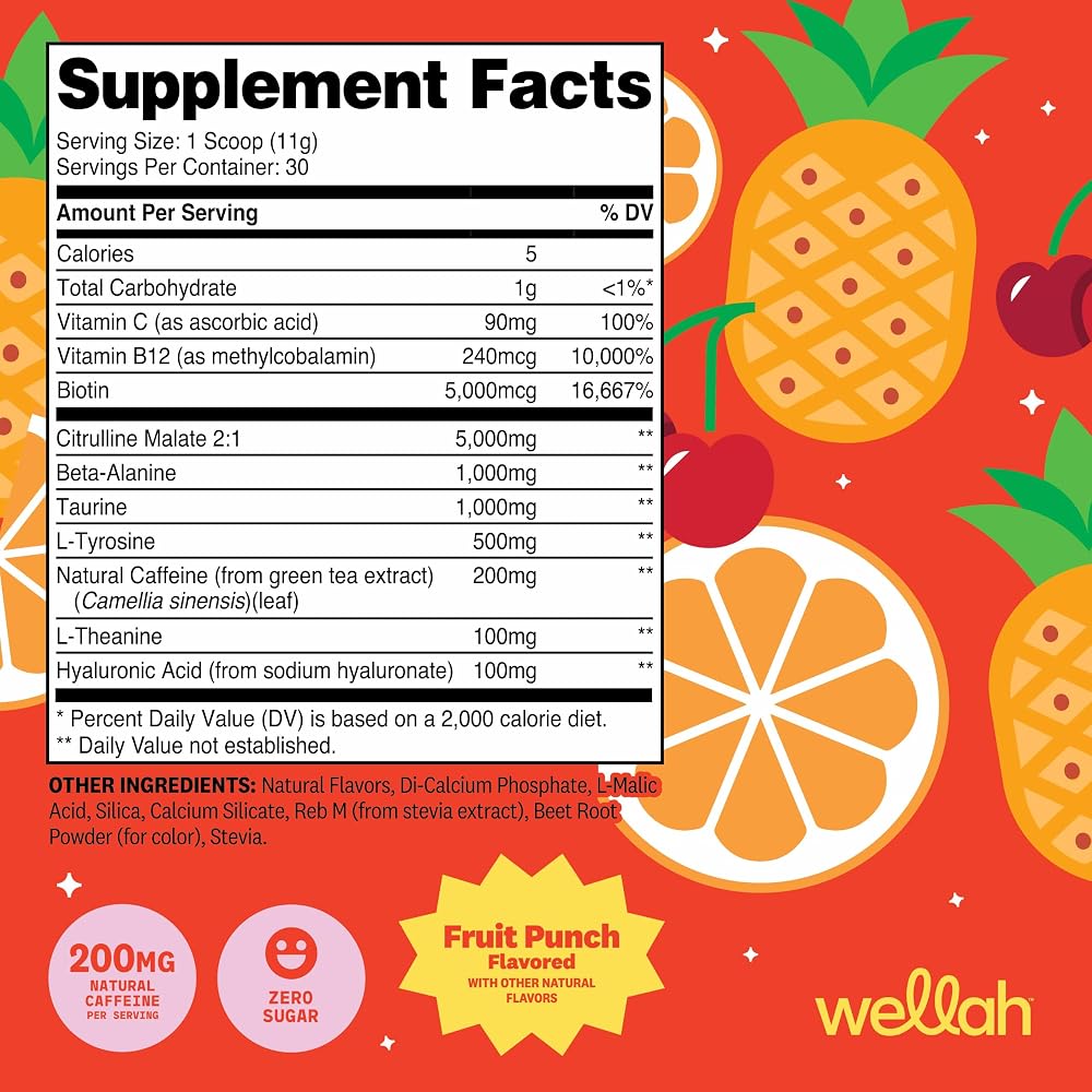 Wellah Pre-Workout Drink Mix Fruit Punch - 30 Servings - image 2