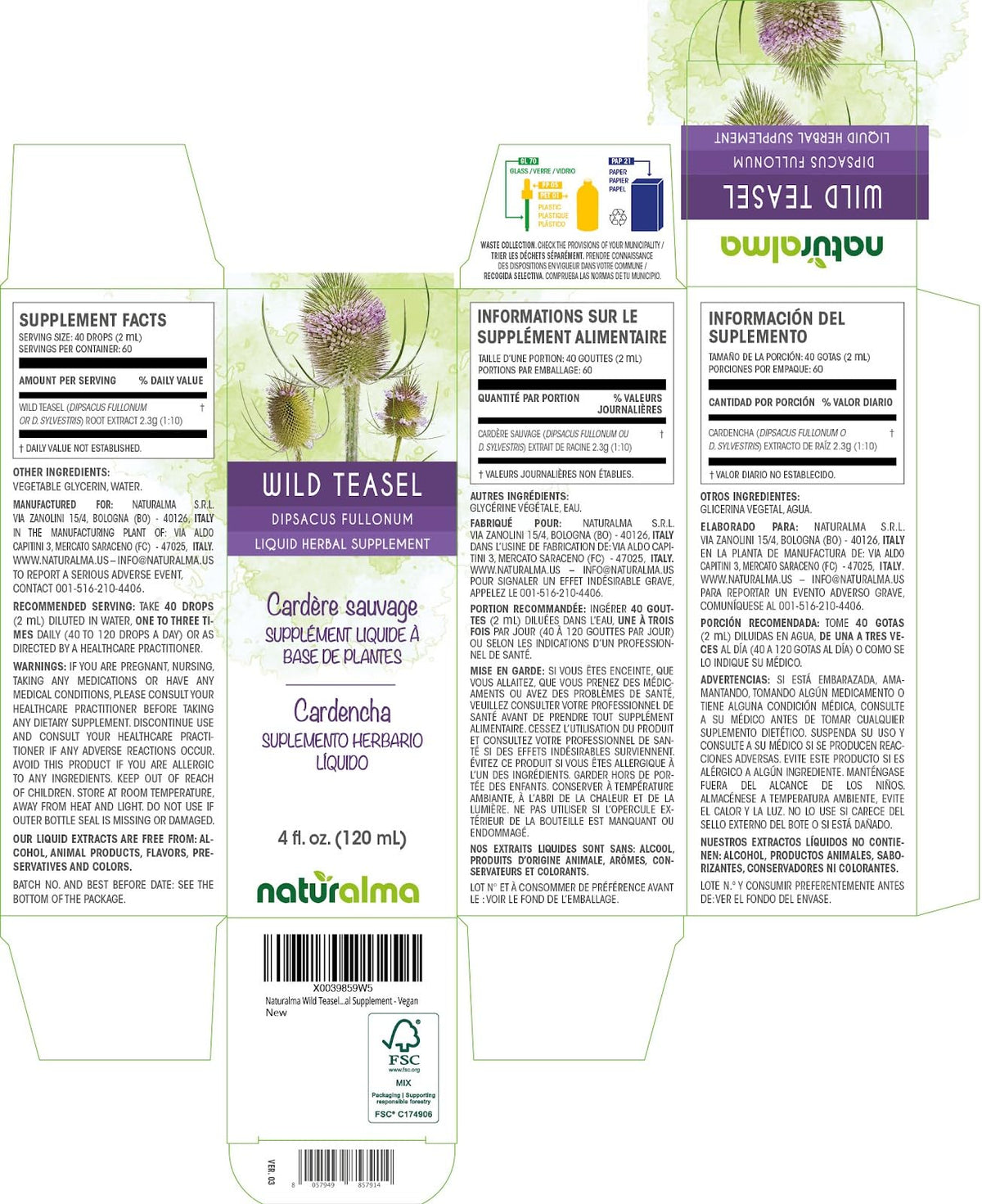 Naturalma Wild Teasel Root Alcohol-Free Tincture - 4 fl oz - image 2