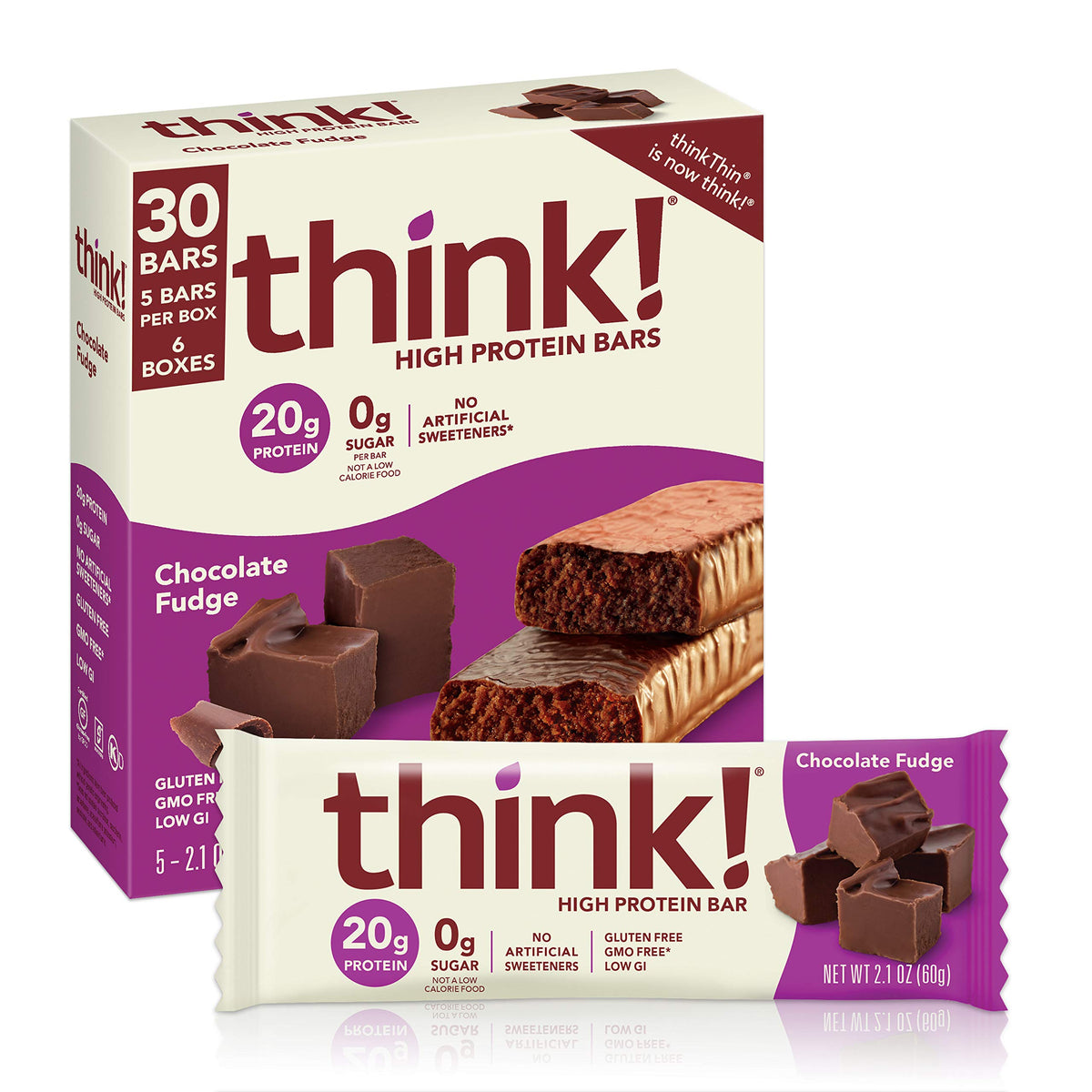 thinkThin Protein Bars Chocolate Fudge High Protein - 30 Count