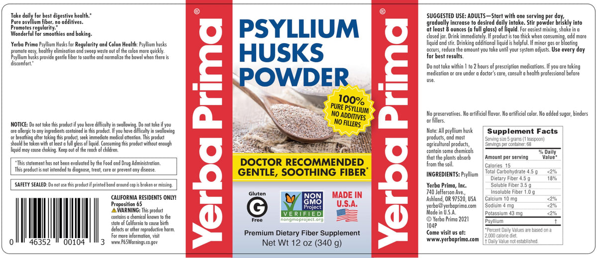 Yerba Prima Psyllium Husks Powder for Regularity - 48 oz - image 2