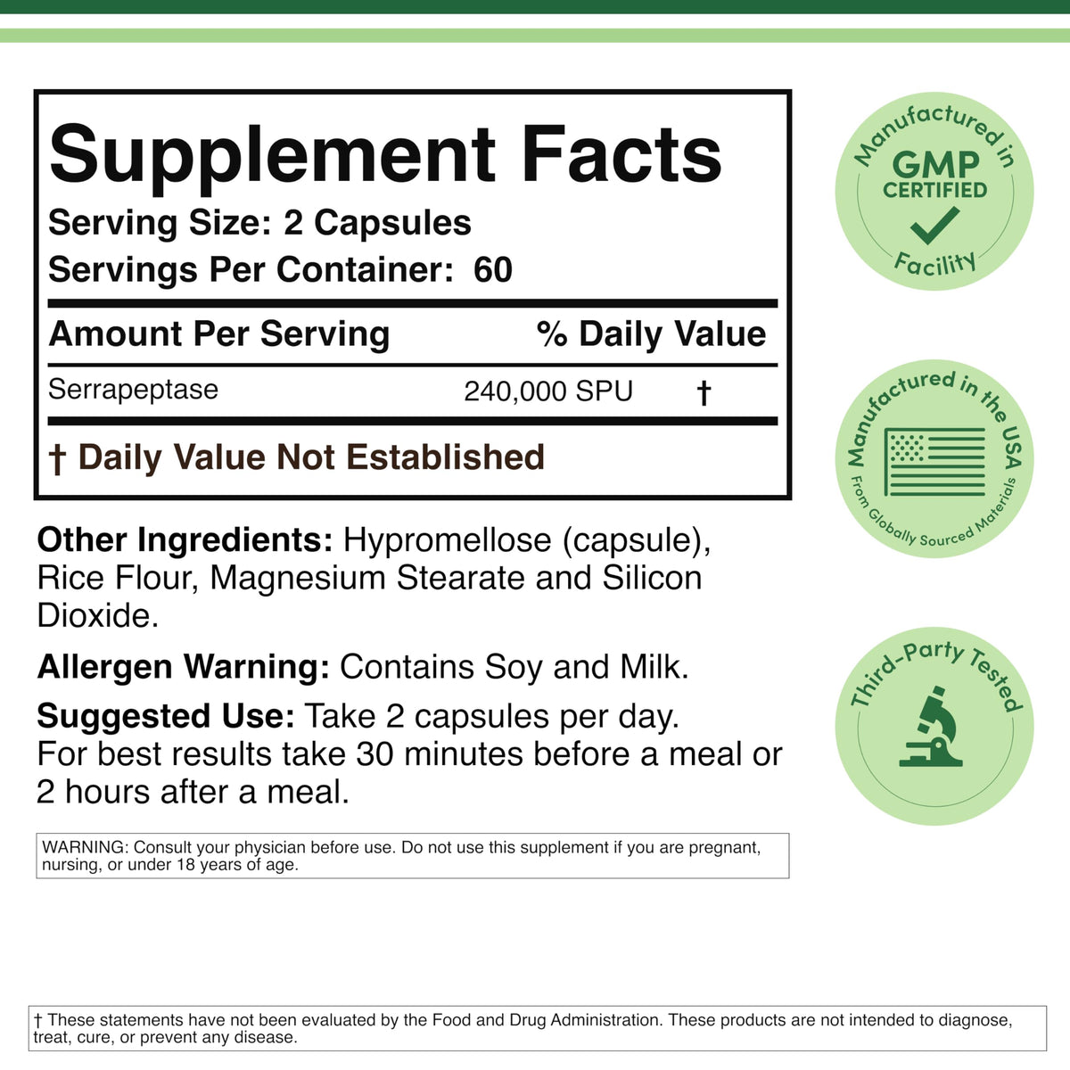 Double Wood Supplements Serrapeptase 240,000 SPU - 120 Capsules - image 2
