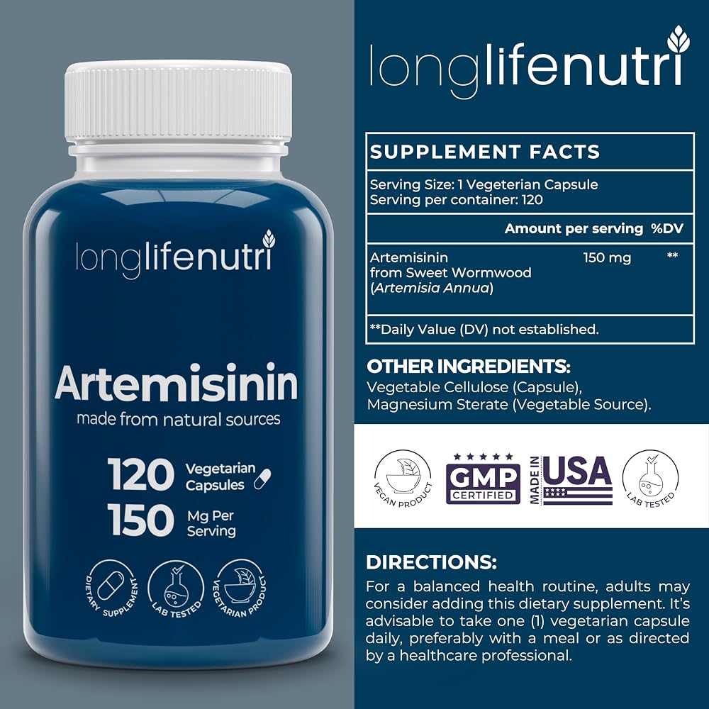 LongLifeNutri Artemisinin 150mg Sweet Wormwood - 120 Vegetarian Capsules - image 2
