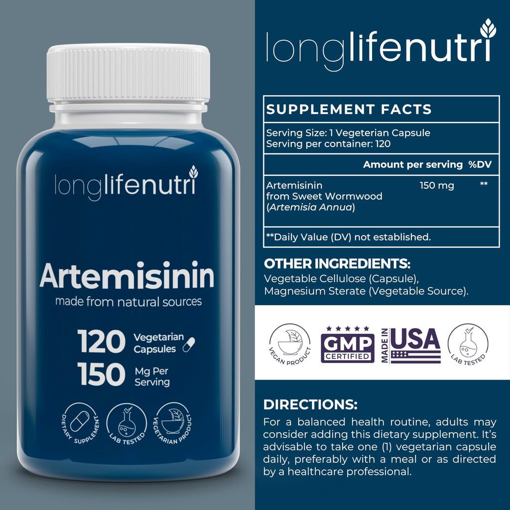 LongLifeNutri Artemisinin 150mg Sweet Wormwood - 120 Vegetarian Capsules - image 2