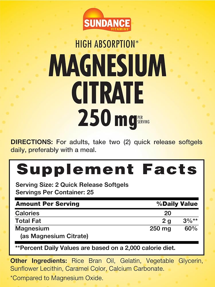 Sundance Magnesium Citrate 250 mg - 50 Softgels - image 2