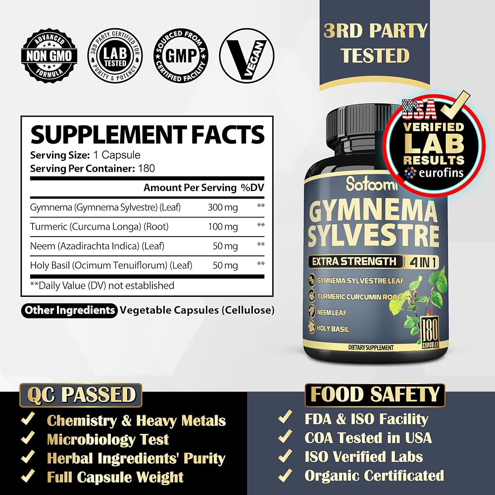 Satoomi Pure Gymnema Sylvestre Capsules Extract - 180 Capsules - image 2