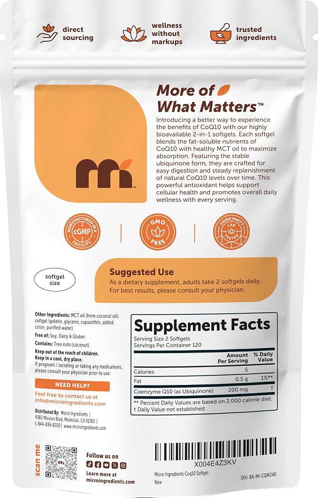 Micro Ingredients CoQ10 200mg - 240 Softgels - image 7