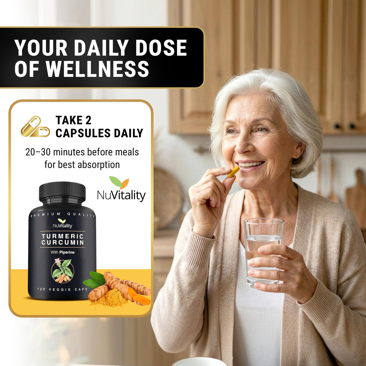 NuVitality Turmeric Curcumin with Black Pepper - 120 Capsules - image 4
