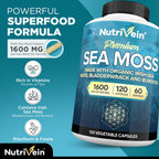 Nutrivein Premium Organic Irish Sea Moss Capsules 1600mg - 120 Vegan Caps - image 3