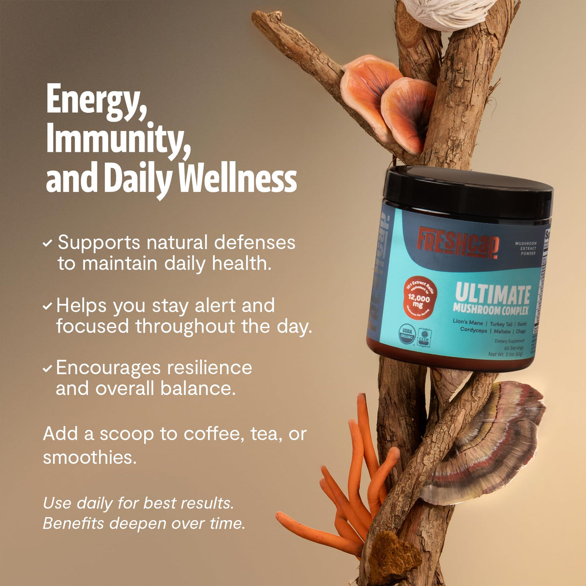 FreshCap Mushrooms Ultimate Mushroom Complex Powder - 60 Servings - image 4