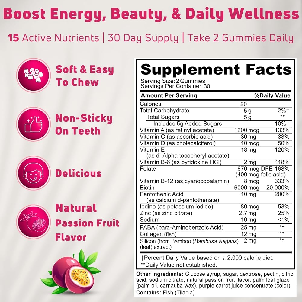 NUELATION Hair Skin and Nails Gummies with Biotin 6000mcg - 60 Count - image 4