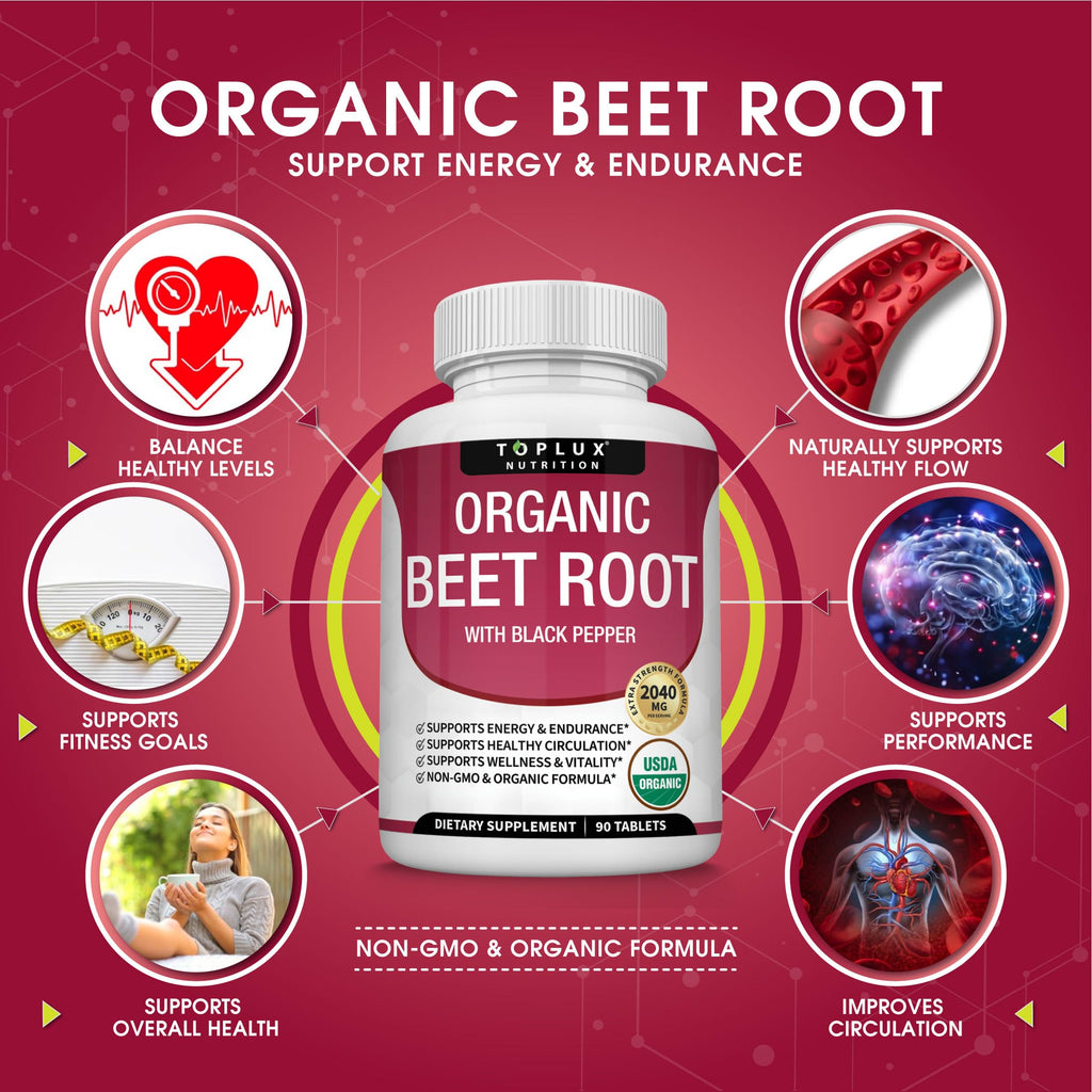 Toplux Organic Beet Root Powder Tablets 2040mg - 90 Tablets - image 4
