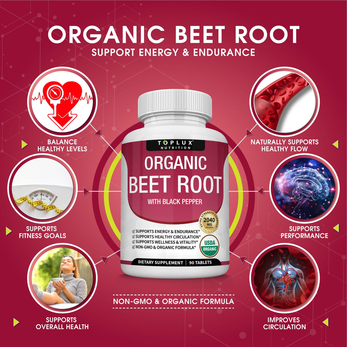 Toplux Organic Beet Root Powder Tablets 2040mg - 90 Tablets - image 4