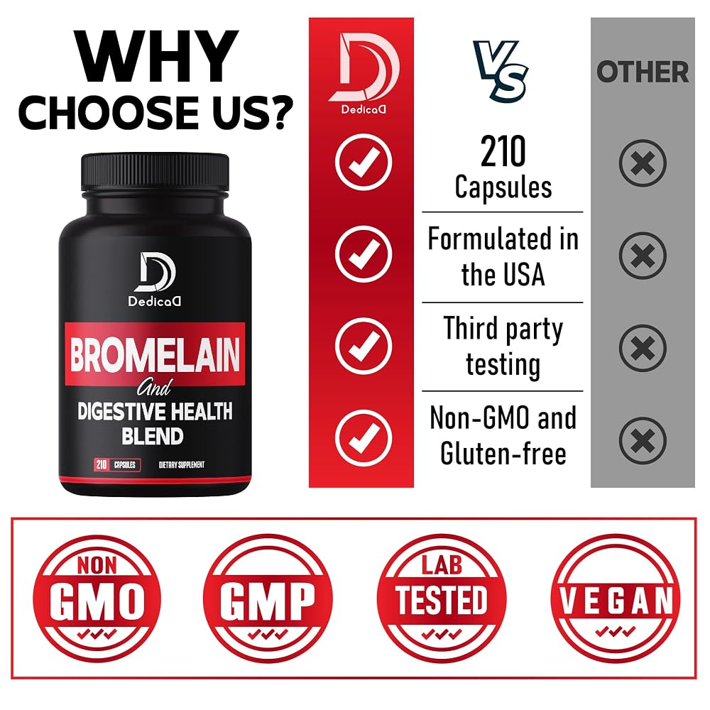 DEDICAD Bromelain 500mg Digestive Enzyme Supplement - 210 Capsules - image 4