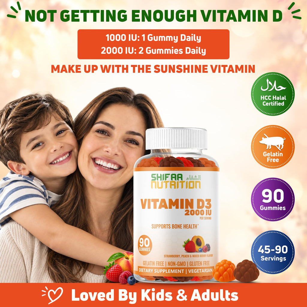 SHIFAA NUTRITION Vitamin D3 Gummies for Adults & Kids - 90 Count - image 2