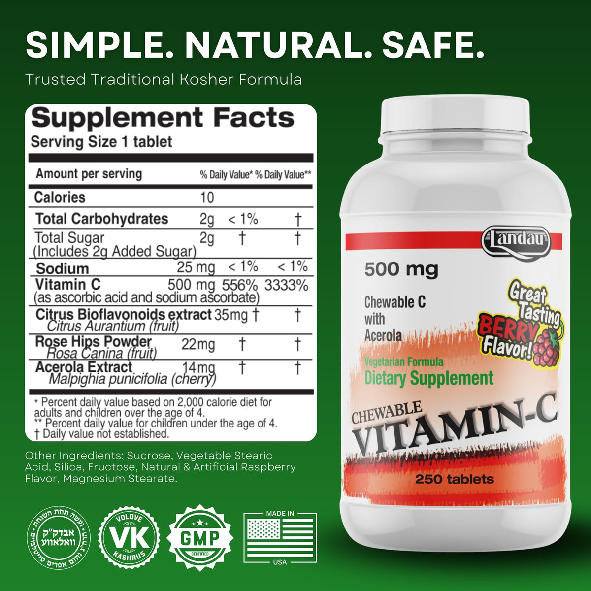 LANDAU Vitamin C 500mg Chewable Tablets - 250 Count - image 6