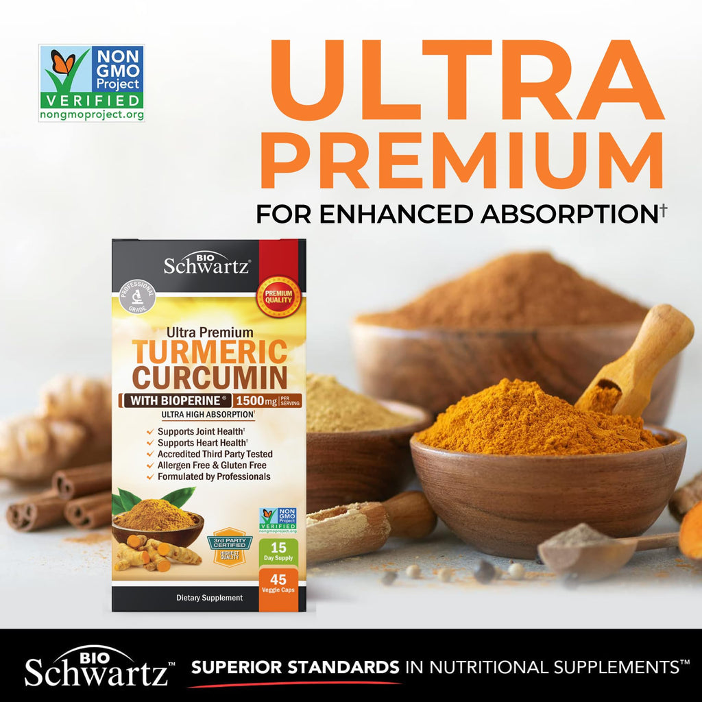 BioSchwartz Turmeric Curcumin with Black Pepper Extract 1500mg - 45 Capsules - image 3