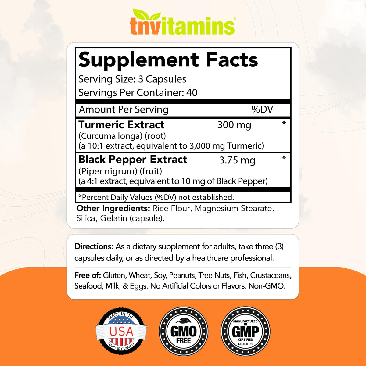 tnvitamins Turmeric Curcumin Capsules with Black Pepper - 120 Capsules - image 2
