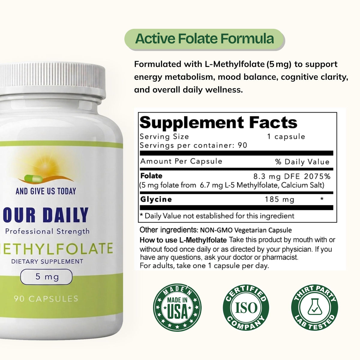 Our Daily Vites L-Methylfolate 5mg Brain Health Support - 90 Capsules - image 3