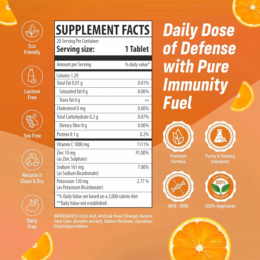 SAINEBIO Vitamin C 1000mg & Zinc 10 mg Effervescent Tablets