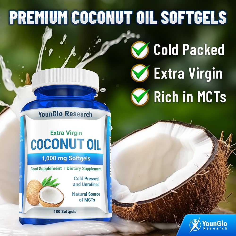 YounGlo Research Coconut Oil 1000 mg Organic Extra Virgin - 180 Softgels - image 2