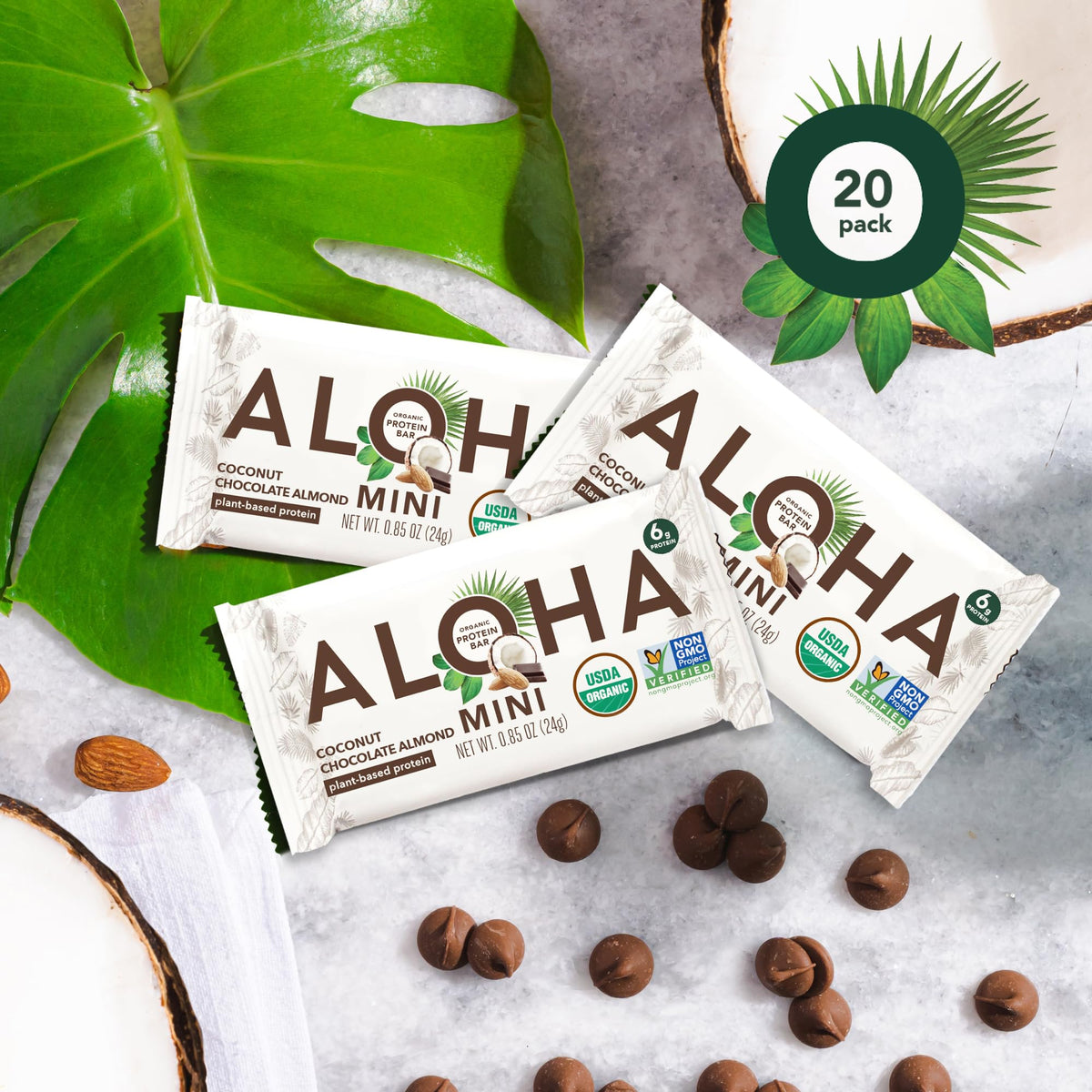 ALOHA Organic Plant Based Protein Bar Minis Coconut Chocolate Almond - 20 Count - image 4