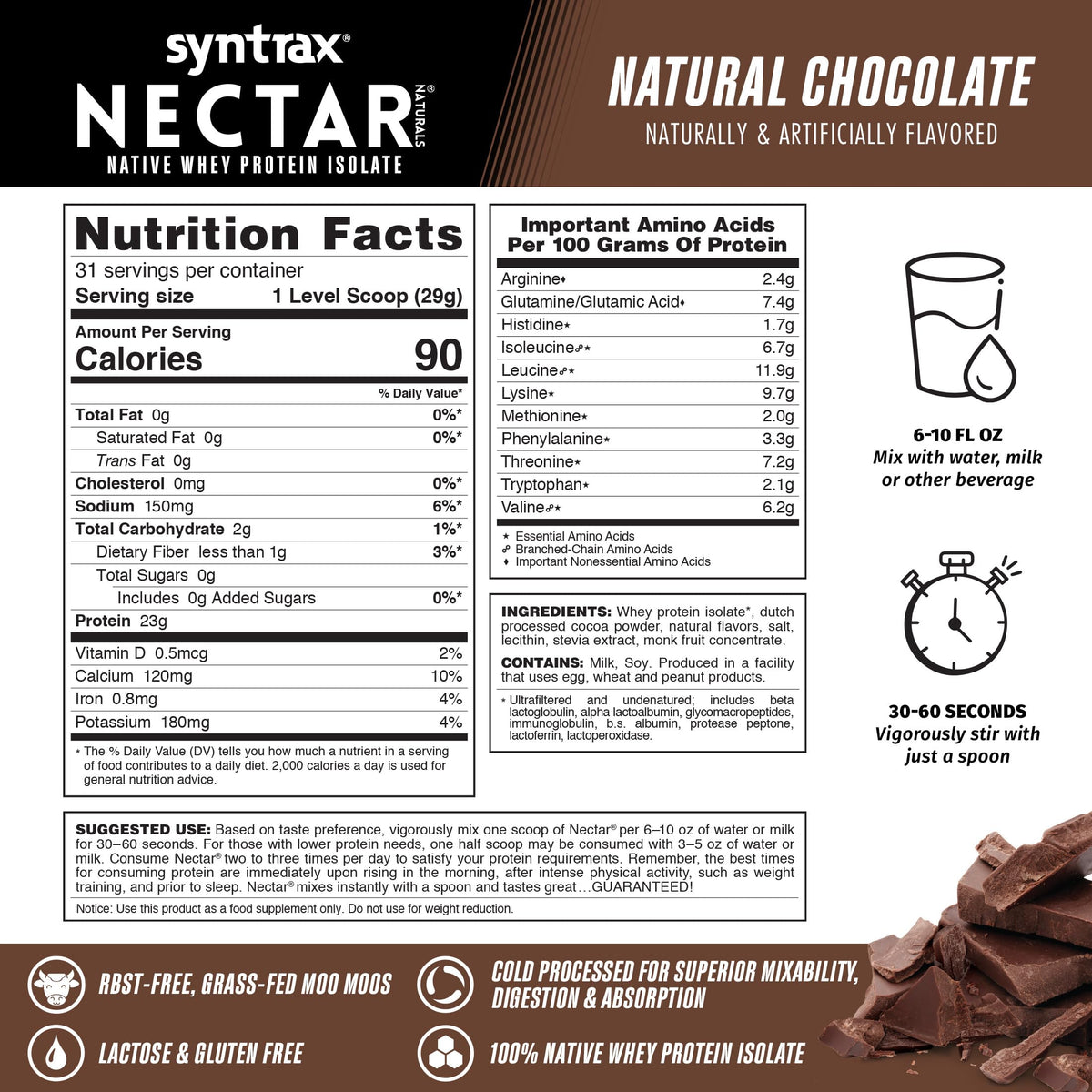 Syntrax Nectar Natural Whey Protein Isolate Chocolate - 2 lb - image 3