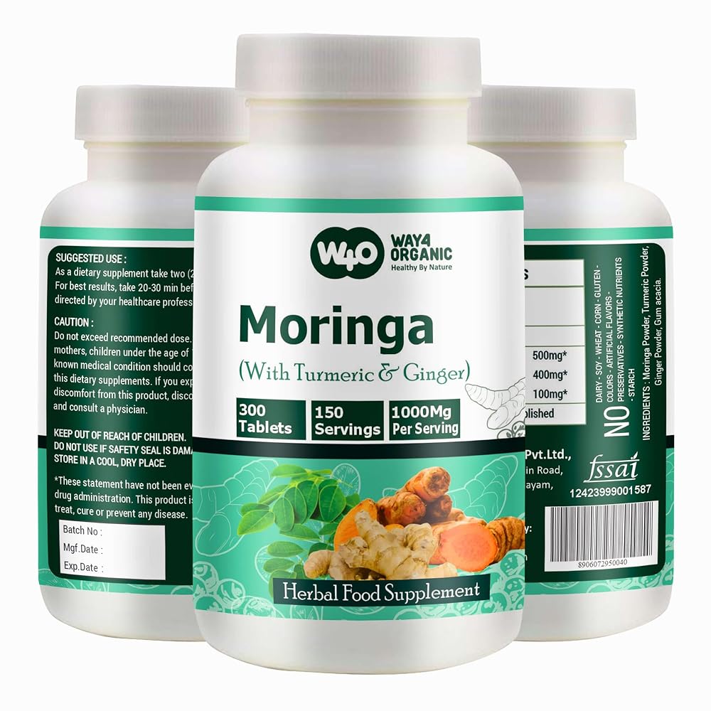 WAY 4 ORGANIC Moringa Turmeric Ginger Tablets - 300 Count