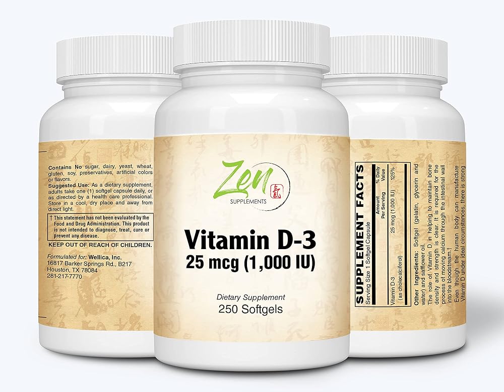 Zen Supplements Vitamin D-3 1000 IU - 250 Softgels - image 3