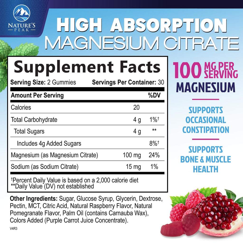 Nature's Peak Magnesium Citrate Gummies - High Absorption Magnesium