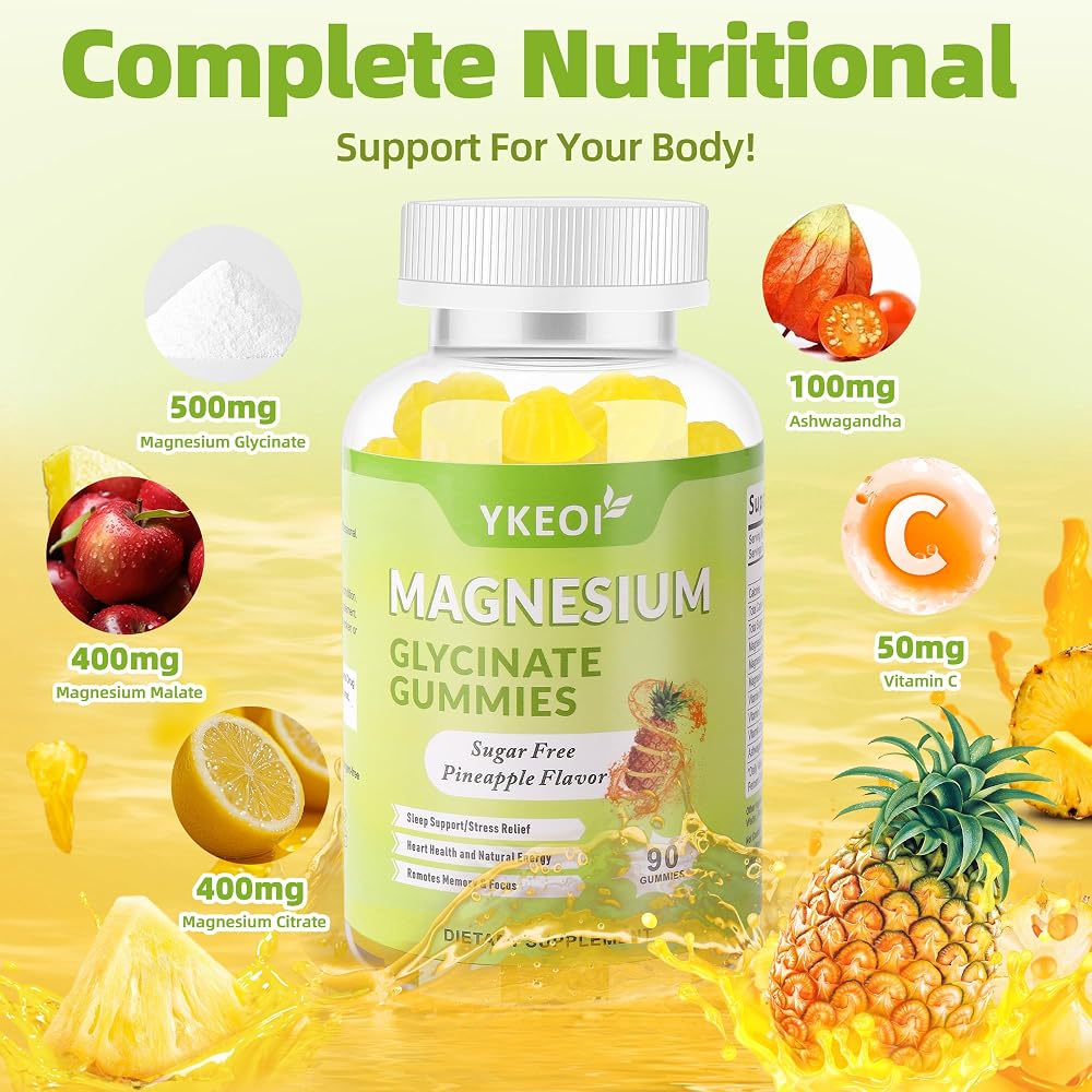 YKEOI Magnesium Glycinate Gummies 500 mg with Ashwagandha - 90 Count - image 4